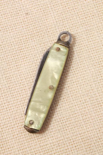 tiny miniature pocket knife, vintage folding penknife mother of pearl shell