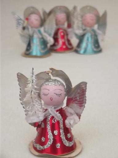 tiny paper angels, vintage made in Japan Christmas ornament decorations
