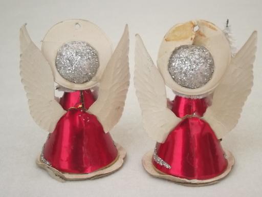 tiny paper angels, vintage made in Japan Christmas ornament decorations
