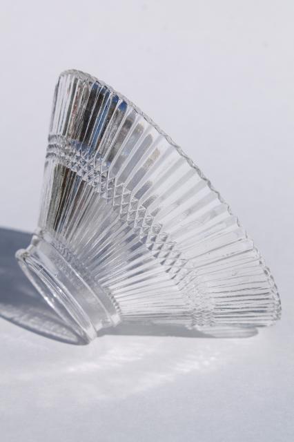 tiny prismatic glass shade, clear pressed glass lampshade holophane style ribbed glass