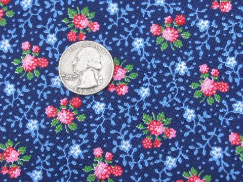 tiny raspberries and flowers calico print, vintage cotton quilting fabric