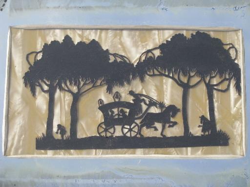 tiny tip tray, framed silhouettes under glass, vintage 20s 30s 40s?