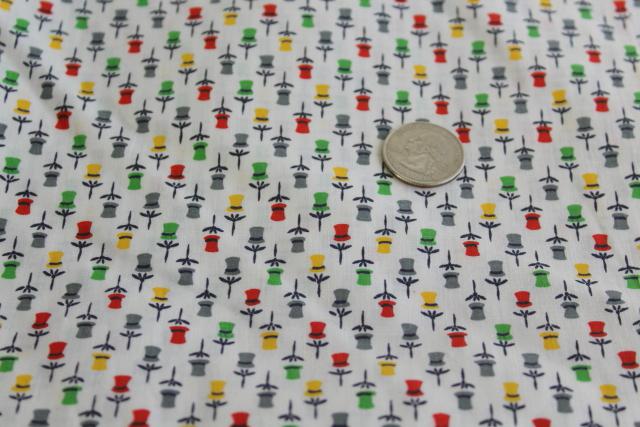 tiny tulips print cotton fabric 50s 60s vintage quilting weight material
