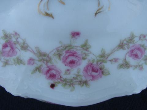 tiny tureen w/ cover, antique Bavaria china pink roses floral
