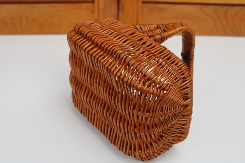 tiny vintage wicker market basket, doll sized picnic basket for American girl sized dolls