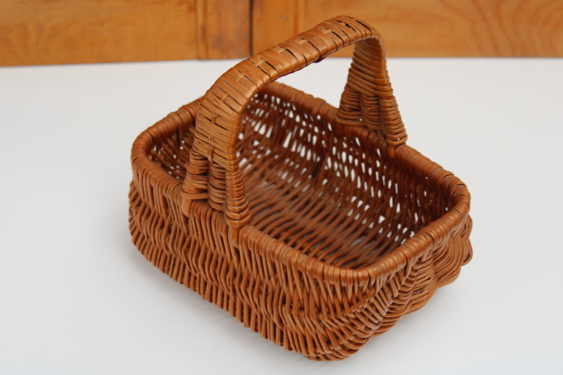 tiny vintage wicker market basket, doll sized picnic basket for American girl sized dolls
