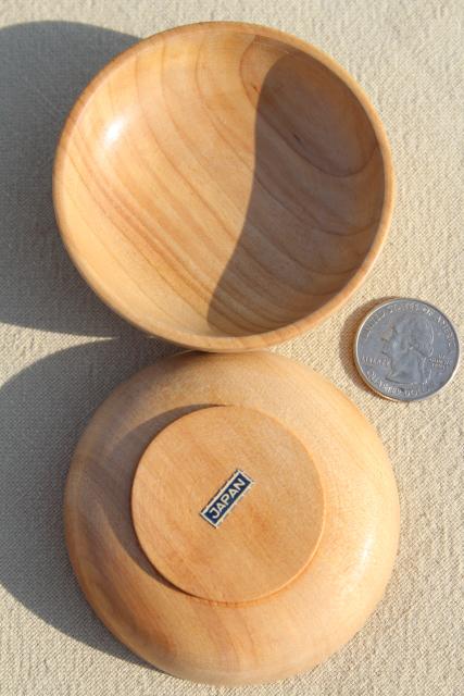 tiny wood bowls made in Japan, set of vintage condiment dishes for dipping sauces etc.