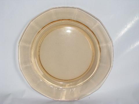 topaz amber-peach vintage depression glass plates, paneled optic