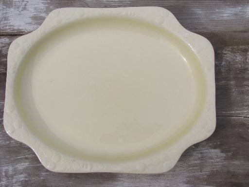 unmarked antique earthenware pottery platter, old molded fruit creamware