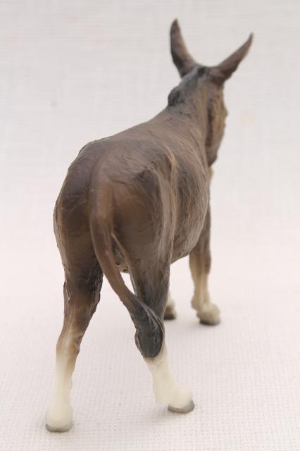 unmarked vintage toy donkey, detailed plastic model roughly Breyer horses scale 
