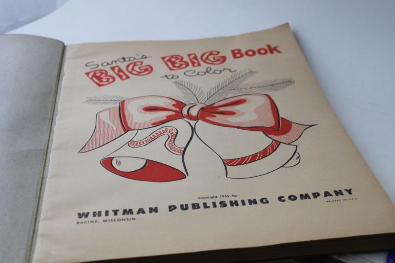 unused 1950s vintage Whitman fuzzy wuzzy flocked Santa Big Christmas coloring book