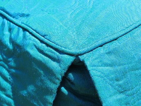 unused 60s vintage bedspread, peacock blue green color, quilted fabric