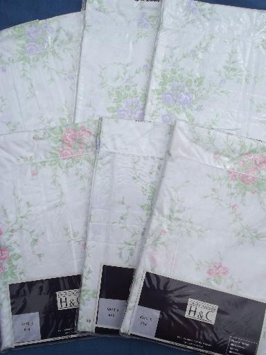 unused French pillow shams, fine cotton floral fabric H&C France label