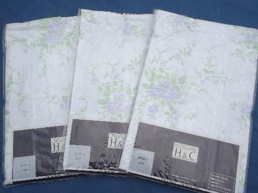 unused French pillow shams, fine cotton floral fabric H&C France label