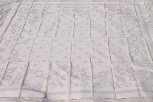 unused vintage Belgian linen damask tablecloths, square tablecloth pair
