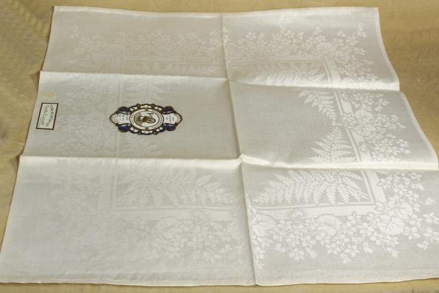 unused vintage Irish linen double damask table linens, banquet cloth & dinner napkins
