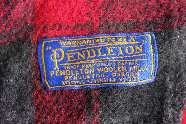 unused vintage Pendleton wool stadium blanket, retro camp red tartan plaid throw