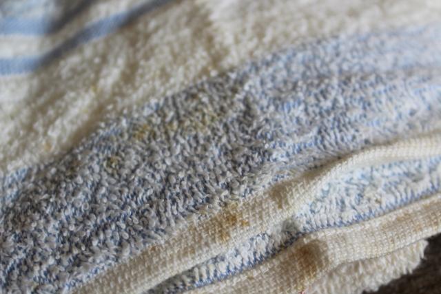 unused vintage bath towels, thin light terrycloth fabric white cotton towels