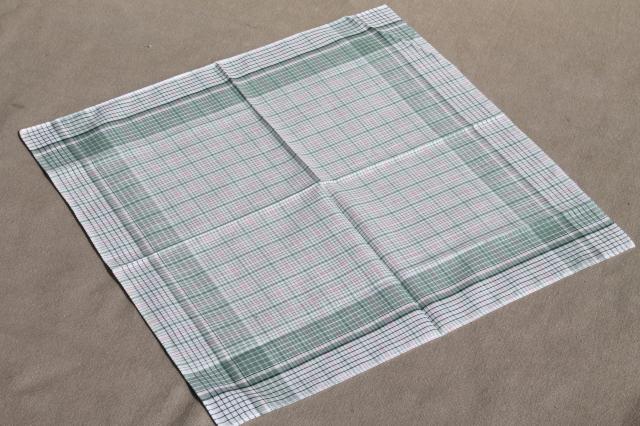 unused vintage colored checked cotton handkerchiefs, men's large square hankerchief lot