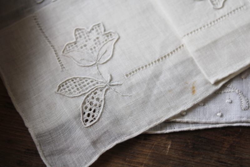 unused vintage hankies, Austria lace hanky  Madeira embroidery handkerchief new w/ Burmel label