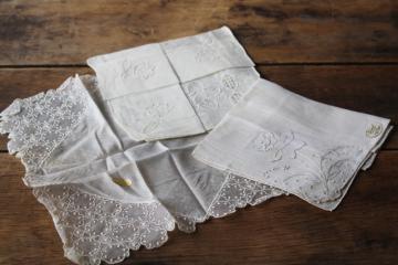 unused vintage hankies, Austria lace hanky  Madeira embroidery handkerchief new w/ Burmel label