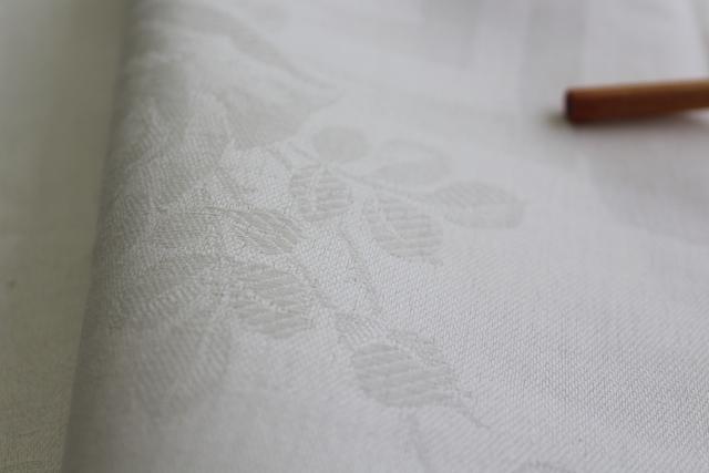 unused vintage linen tablecloth, cream color single damask, rustic farmhouse style
