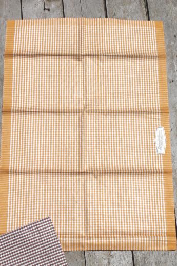unused vintage pure linen kitchen towel set, Dura Weave label gingham checked towels