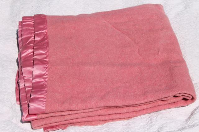 unused vintage wool blanket, rose pink soft wooly bed blanket w/ Cannon label