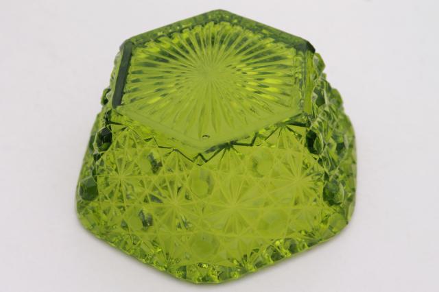 vaseline green glass daisy & button pattern vintage depression glass bowl or candy dish