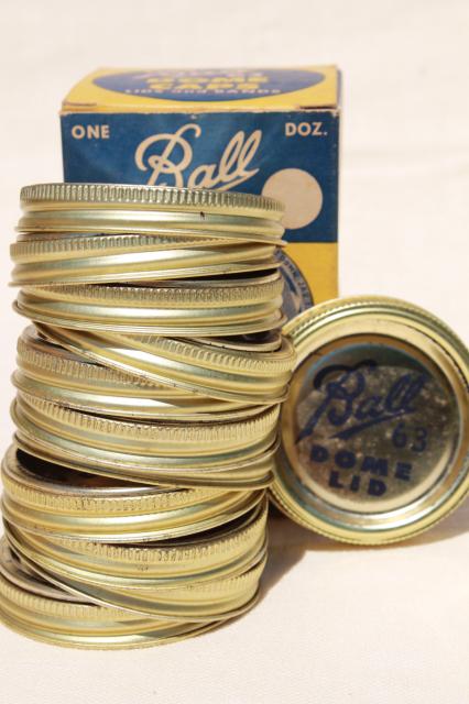 very old Ball canning jar metal bands & rubber seal lids, collectible vintage advertising 