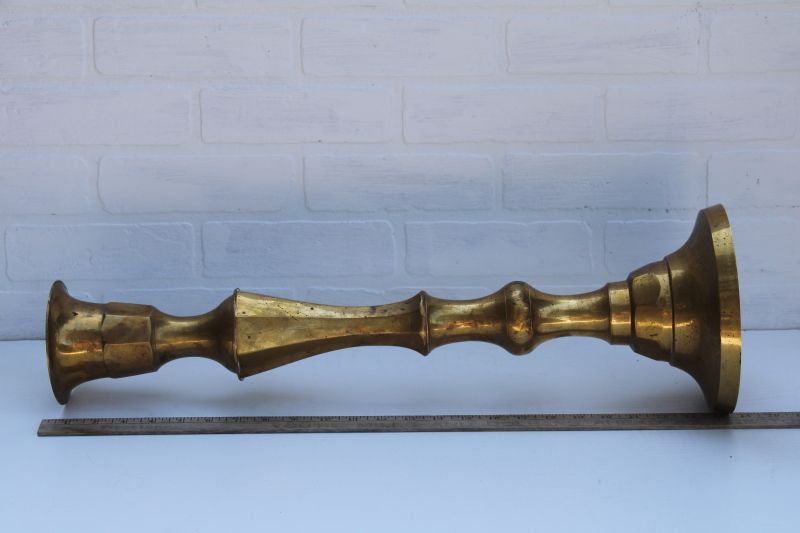 very tall solid golden brass candle holder, vintage altar candlestick 24 inches tall