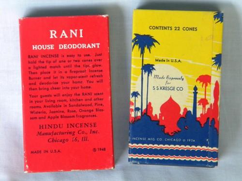 vintage 1930s and 1940s Indian incense boxes w/ cones and color graphics