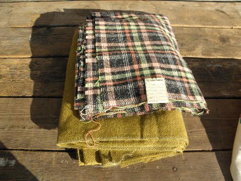 vintage 1940s - 50s woolen & wool blend fabric, tweed heather solid & plaid