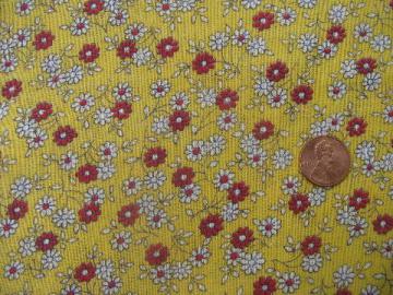 vintage 1940s cotton print fabric, red flowers on yellow, 6 yards