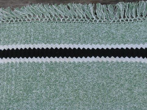 vintage 1940s hand crocheted cotton throw rugs, pink & grey, jade green & black