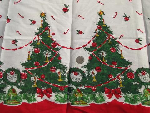 vintage 1950's Christmas tree border print cotton fabric