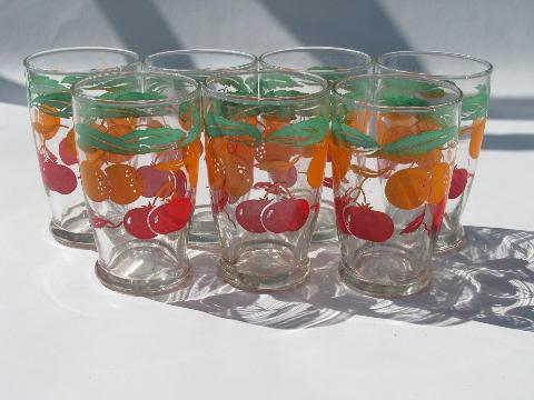 vintage 1950s swanky swigs, orange & tomato print juice glasses