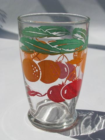 vintage 1950s swanky swigs, orange & tomato print juice glasses