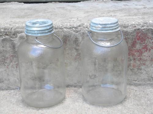 vintage 2 qt glass pickle jars w/wire handles pantry storage canisters