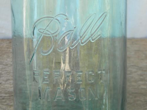 vintage 2 quart blue glass Ball storage canister jar w/milk glass cap