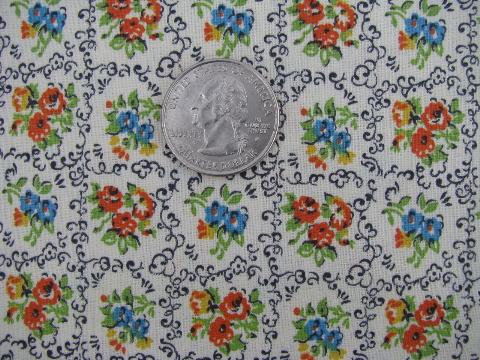 vintage 36'' cotton fabric, small floral quilting print