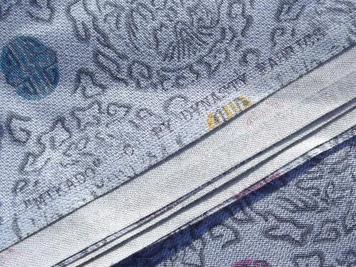 vintage 36" polished cotton fabric, Mikado Dynasty print on dusk blue