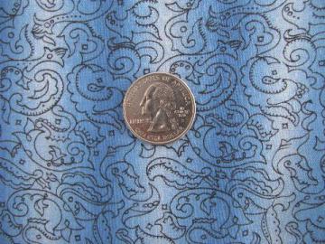 vintage 36'' wide cotton quilting fabric, black print on blue / white shadow stripe