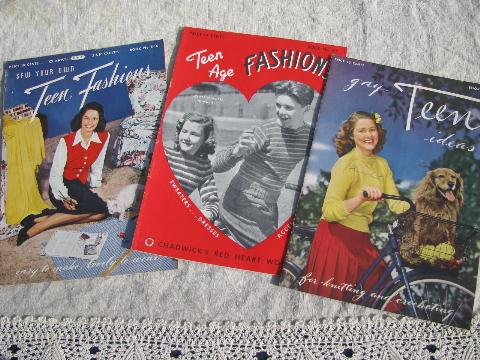 vintage 40s fashions for teen-age girls, sweaters to knit, skirts to sew
