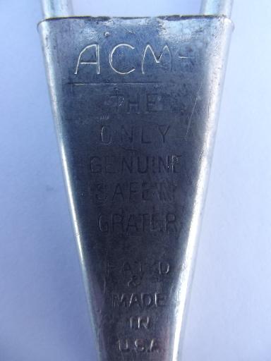 vintage Acme genuine safety grater, potato shredder kitchen utensil tool