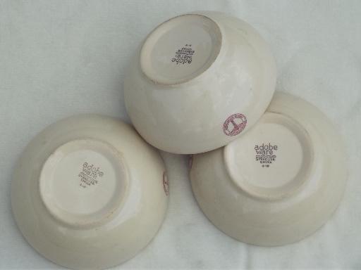 vintage Adobe Ware restaurant china soup bowls, WWII US Army Medical Dept.