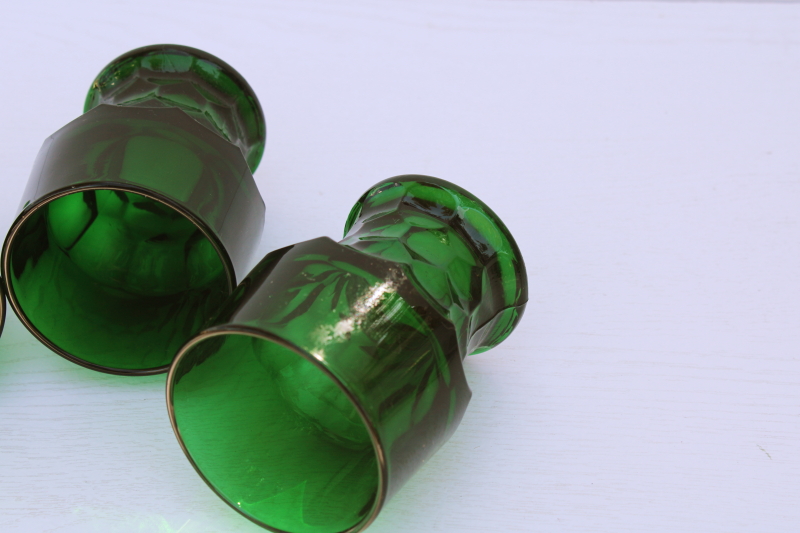 vintage Anchor Hocking Georgian honeycomb pattern tumblers, forest green glass drinking glasses