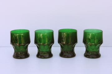 vintage Anchor Hocking Georgian honeycomb pattern tumblers, forest green glass drinking glasses