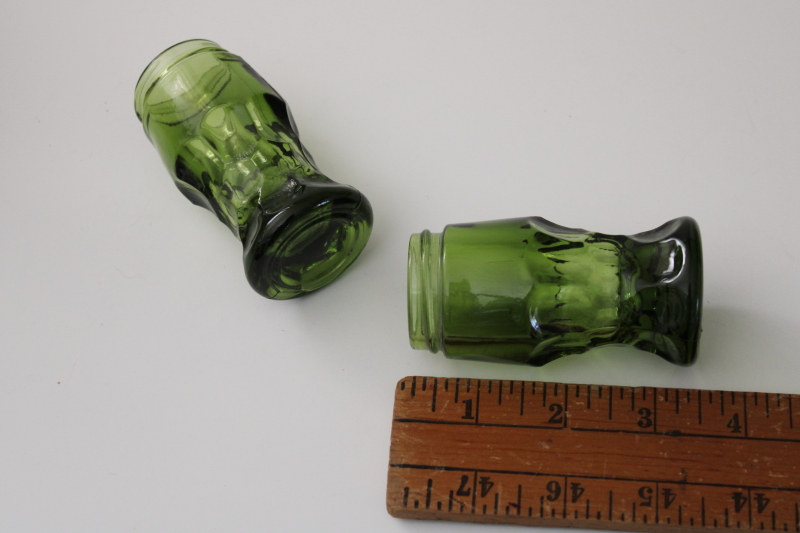 vintage Anchor Hocking Georgian pattern salt  pepper shaker jars, retro avocado green glass