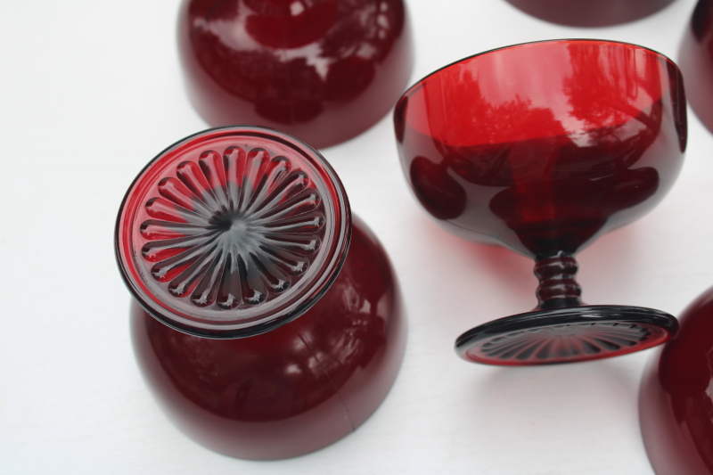 vintage Anchor Hocking Royal Ruby red sherbet dishes or low champagne glasses, shaped stems